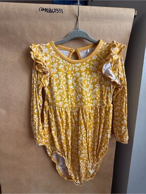 Little Sleepies Mustard Yellow Floral Ruffle One-Piece Bodysuit